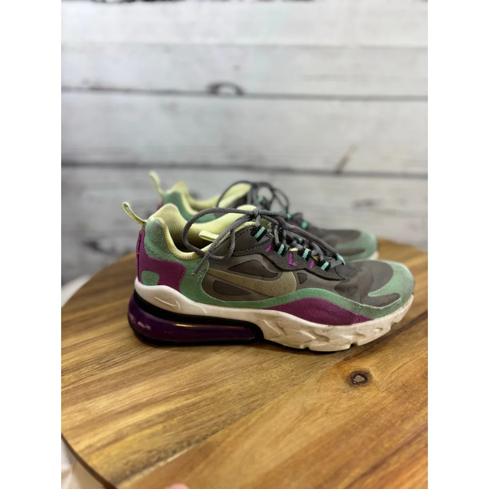 Girls Nike Air Max 270 React Sneakers 3.5Y Grey Mint Green Purple